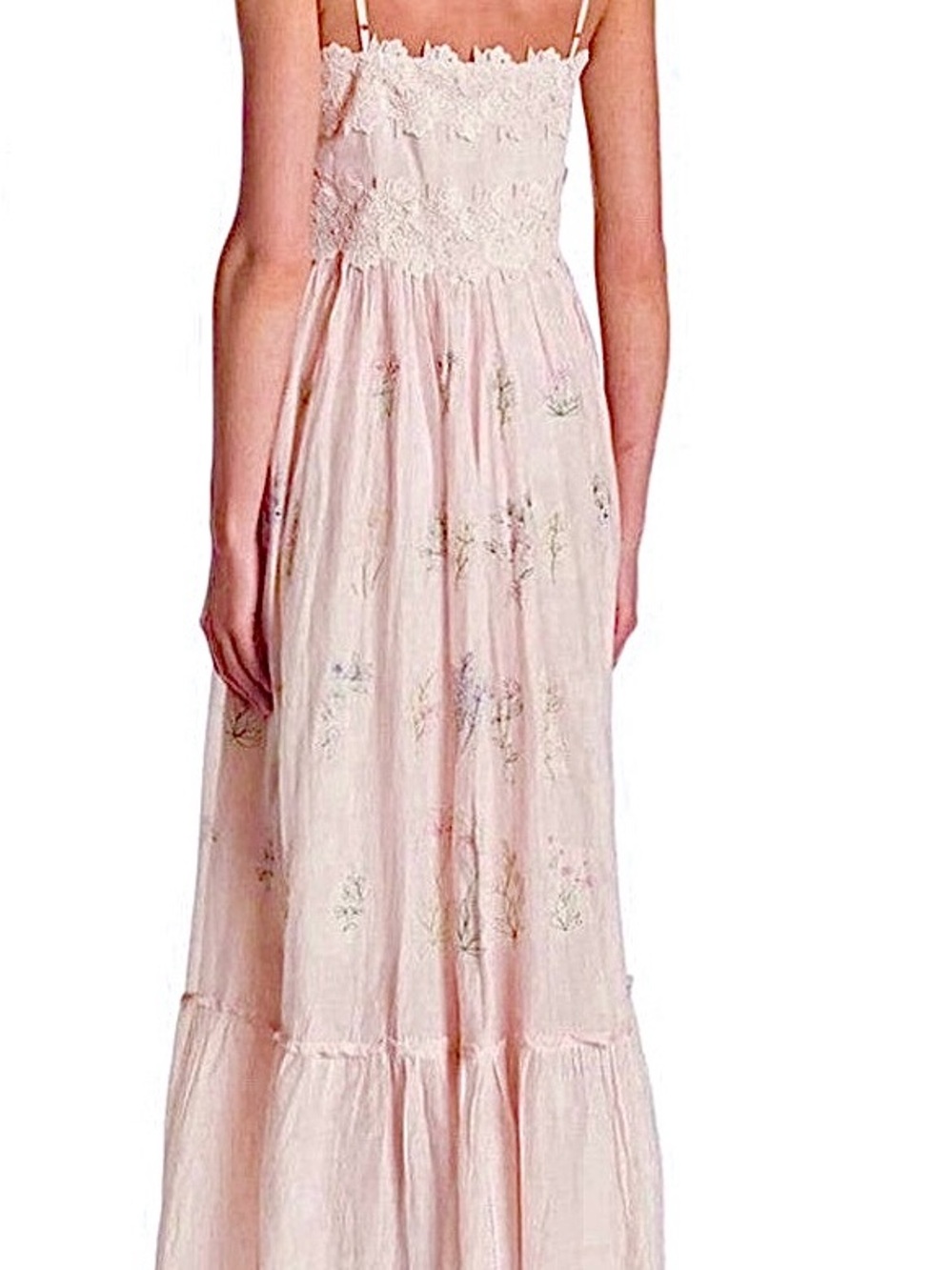 NWT! Caroline Constas Blush Pink Floral Maxi Dress with Lace Bodice - Picture 3 of 10